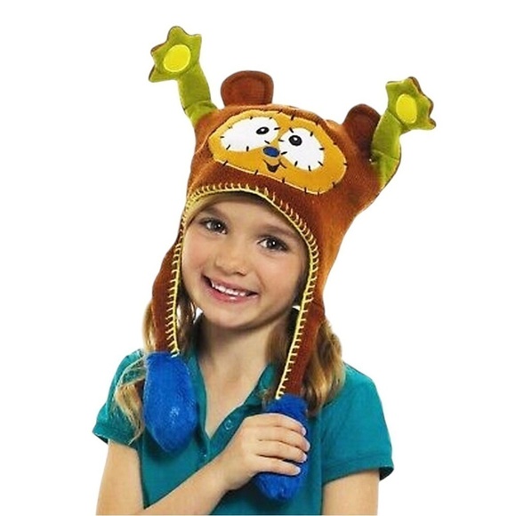 Flipeez Brown Blue Lime Green Monkey Action Hat Kids Unisex OS - Picture 10 of 10